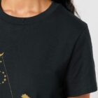 Tshirt femme en coton bio manche courte de couleur noir avec le dessin du cerf volant en sérigraphie doré.