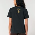 Tshirt femme en coton bio manche courte de couleur noir vue de dos avec le dessin de la marque en doré.
