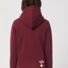 Polaire pour homme et pour femme en coton biologique et de couleur bordeau. Un vrai manteau pour l'hiver avec de la fourrure jusque dans les manches. Logo de la marque dans le dos en bas à droite.
