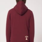 Polaire pour homme et pour femme en coton biologique et de couleur bordeau. Un vrai manteau pour l'hiver avec de la fourrure jusque dans les manches. Logo de la marque dans le dos en bas à droite.