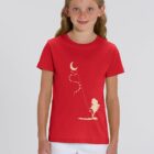 Tshirt enfant manche courte en coton biologique. De couleur rouge avec le dessin d'une arbre et d'un cerf volant. La couleur de la sérigraphie est beige.