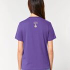 Tshirt femme en coton bio manche courte de couleur mauve vue de dos avec le dessin de la marque en beige.