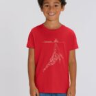 Tshirt enfant manche courte en coton biologique. De couleur rouge avec le dessin d'une baleine et des motifs polynésiens. La couleur de la sérigraphie est beige.