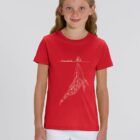 Tshirt enfant manche courte en coton biologique. De couleur rouge avec le dessin d'une baleine et des motifs polynésiens. La couleur de la sérigraphie est beige.