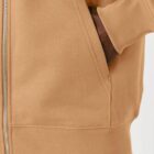 Veste sweat pour homme et femme en coton biologique de couleur noisette avec un dessin de montagne dans le dos et une inscription noté silence de sérigraphie marron.